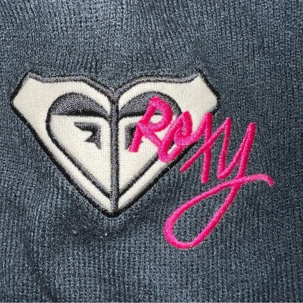 Roxy Black and White Striped Fringed Scarf with Pink Embroidered Logo